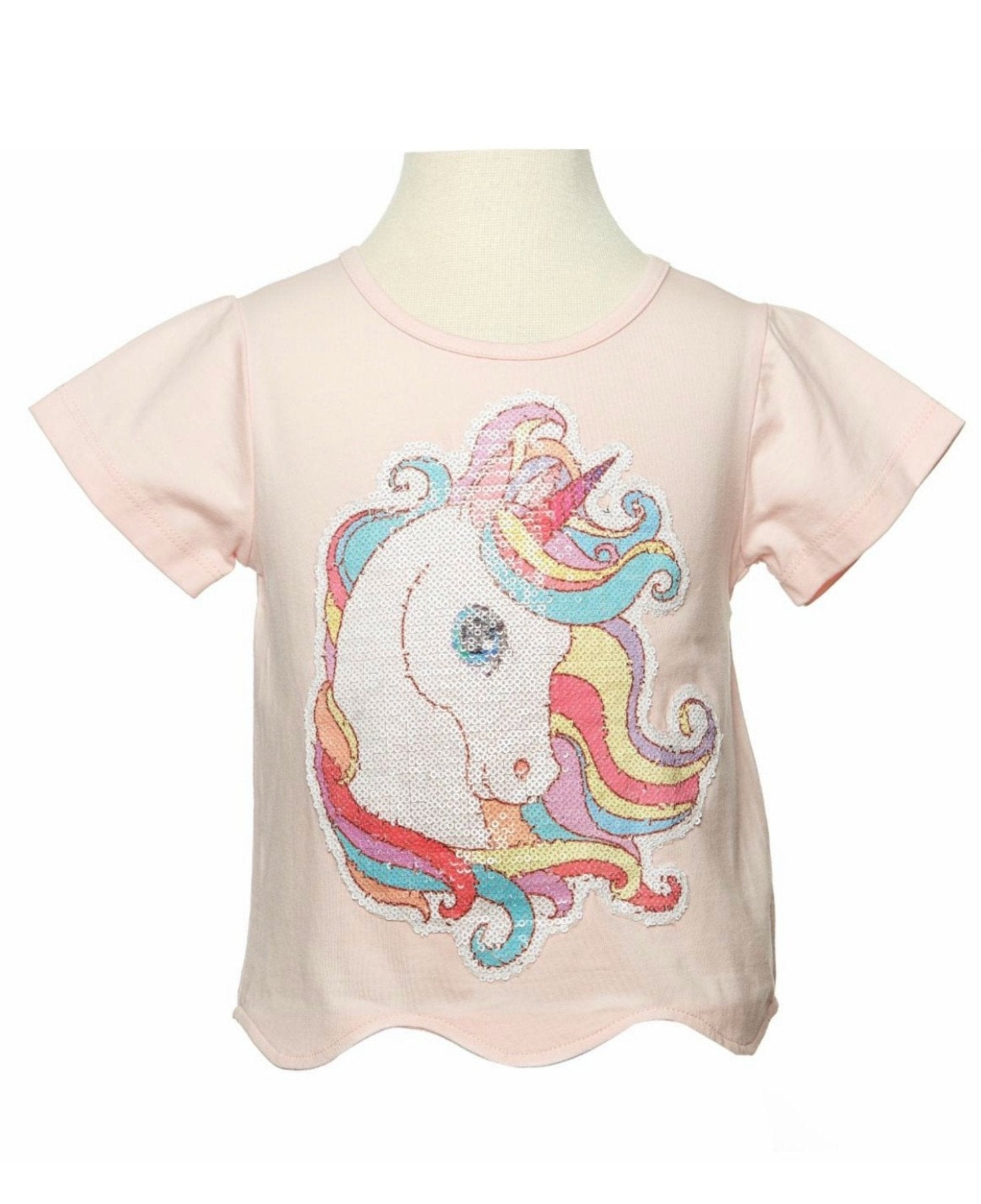 Doe a Dear Girls Pink Sequin Scalloped Unicorn Tee | HONEYPIEKIDS 