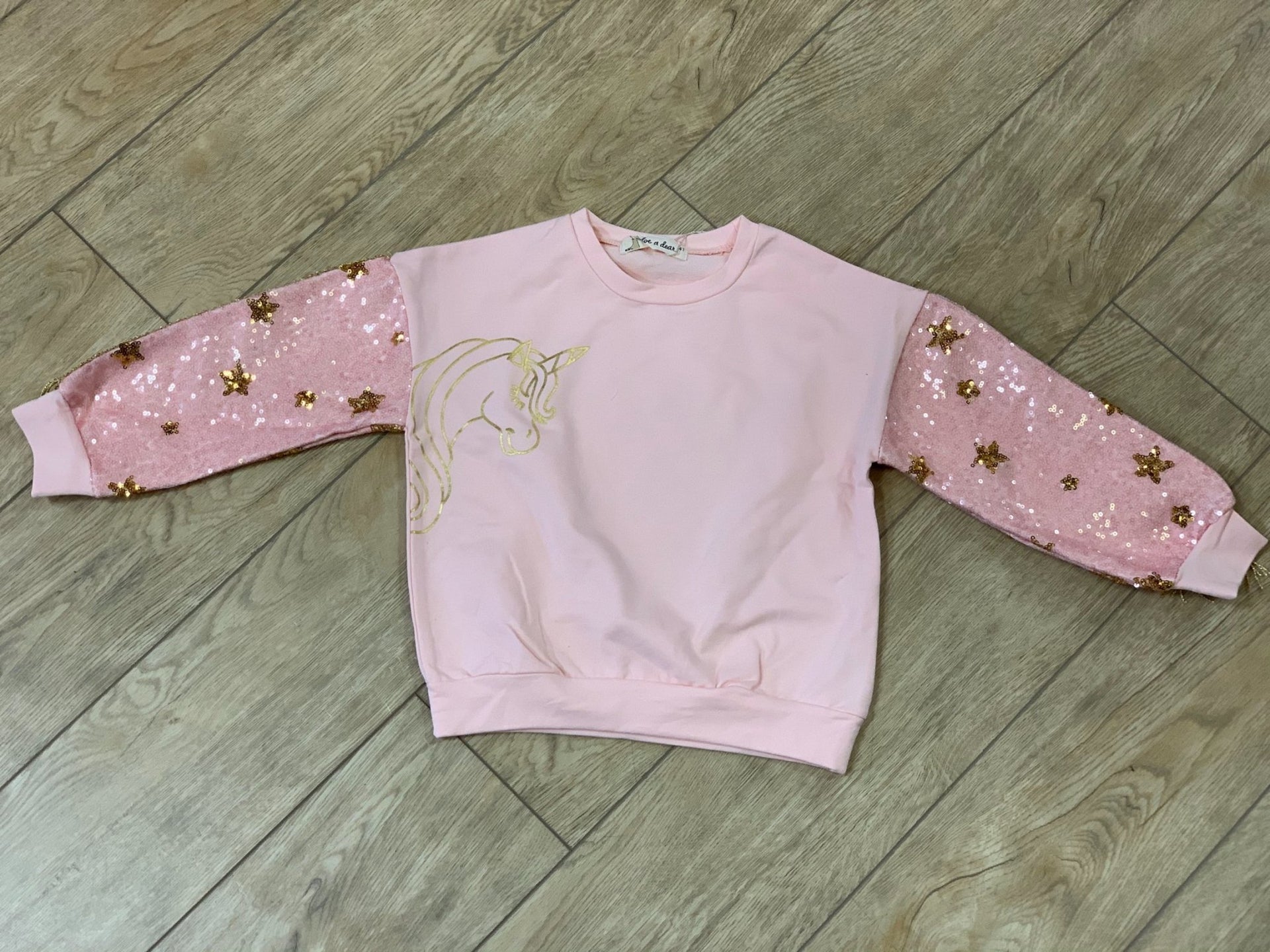 Doe a Dear Girls Pink Unicorn Sweatshirt With Sequin Fringe