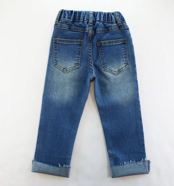 Doe a Dear Girls Rhinestone & Distressed Hem Denim Jeans | HONEYPIEKIDS | Kids Boutique Clothing