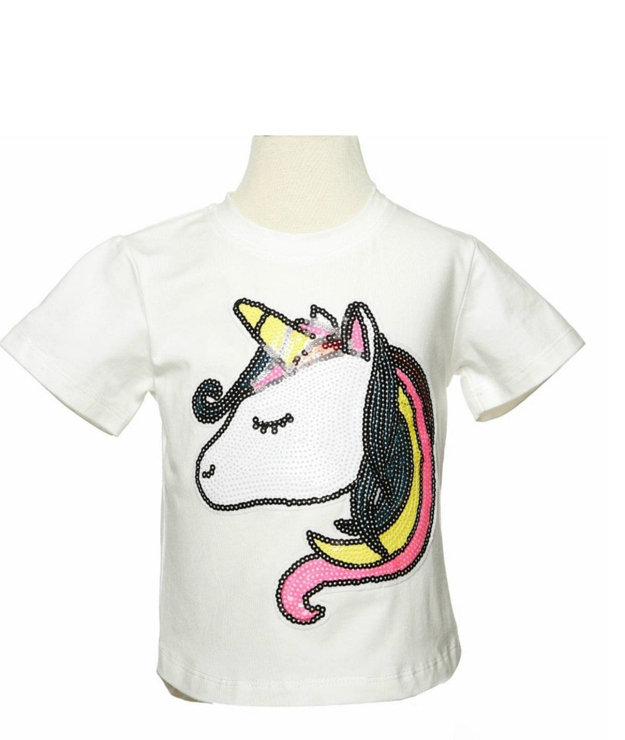 Doe a Dear Girls White Sequin Unicorn Patch T-Shirt | HONEYPIEKIDS 