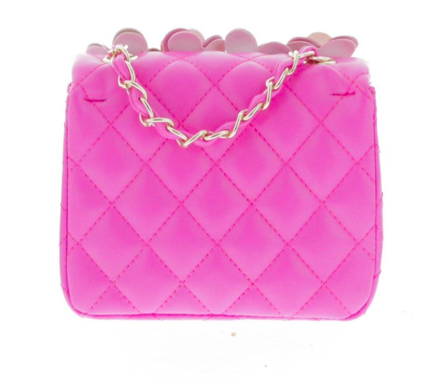 Doe a Dear Pink Flower Square Quilted Bag with Turn Clasp & Cross Body Chain | HONEYPIEKIDS 