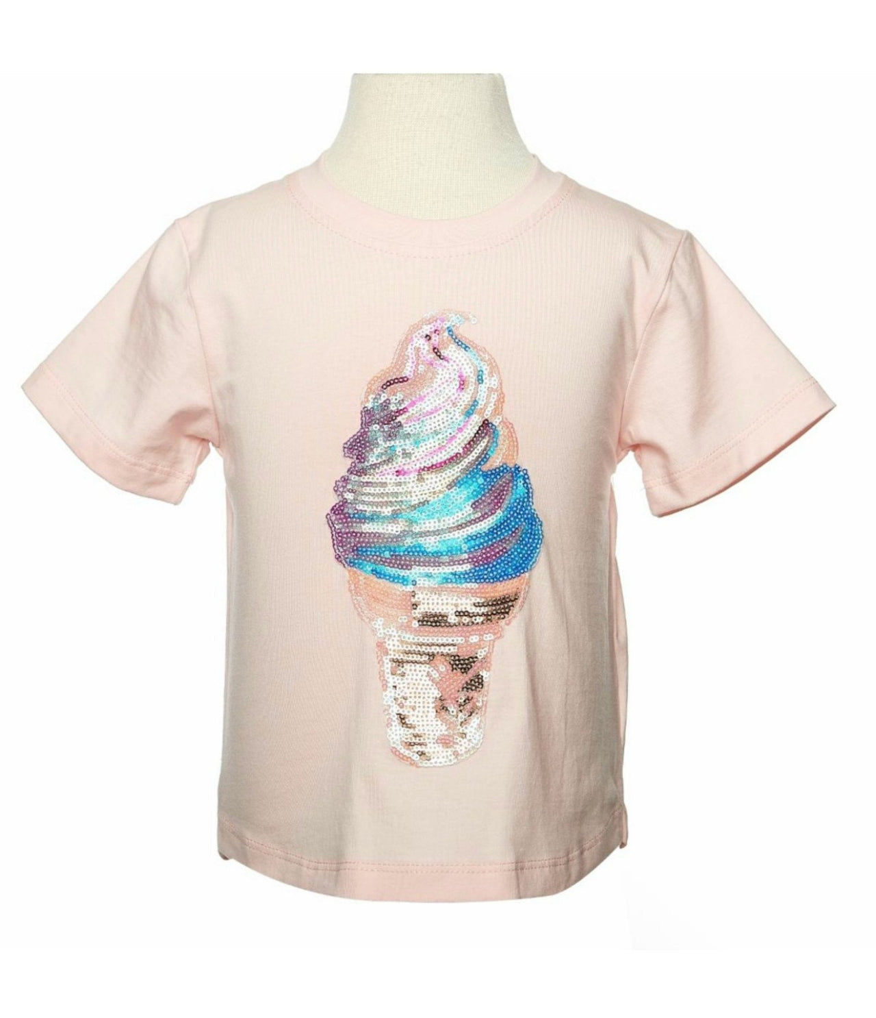 Doe a Dear Pink Ice Cream Sequin Patch Tee | HONEYPIEKIDS 