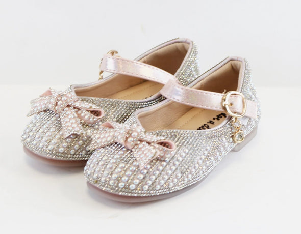 HONEYPIEKIDS | Doe a Dear PINK Pearl & Rhinestone Bowtie Girls Dress Shoes