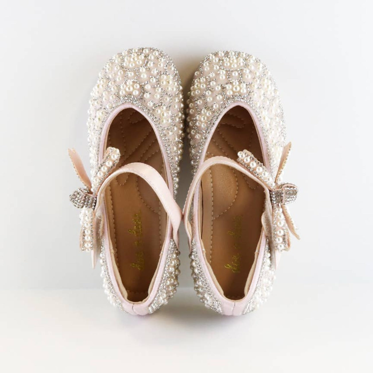 Doe A Dear Pink Beige Bowtie Jewel Girls Dress Shoes HONEYPIEKIDS