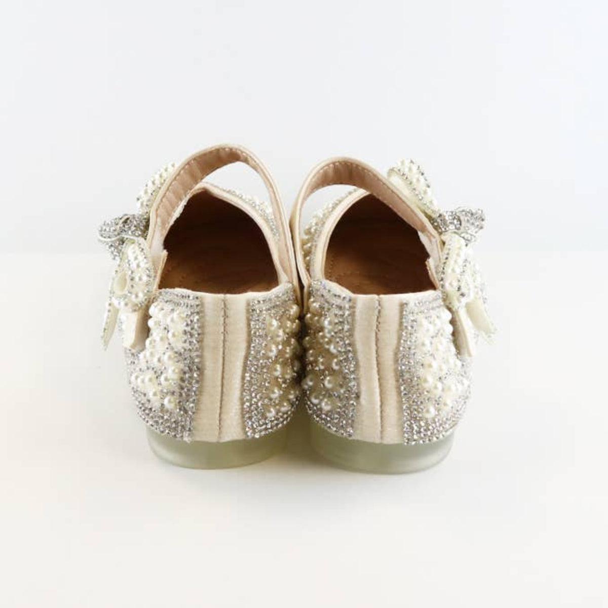 Doe A Dear Pink & Beige Bowtie Jewel Girls Dress Shoes
