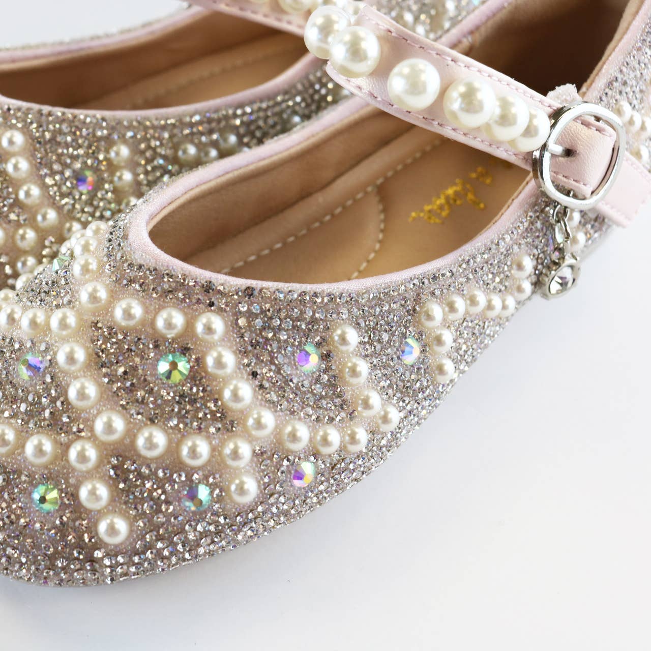 Doe a Dear PINK Pearl Strap Jewel Flat Shoes | HONEYPIEKIDS 