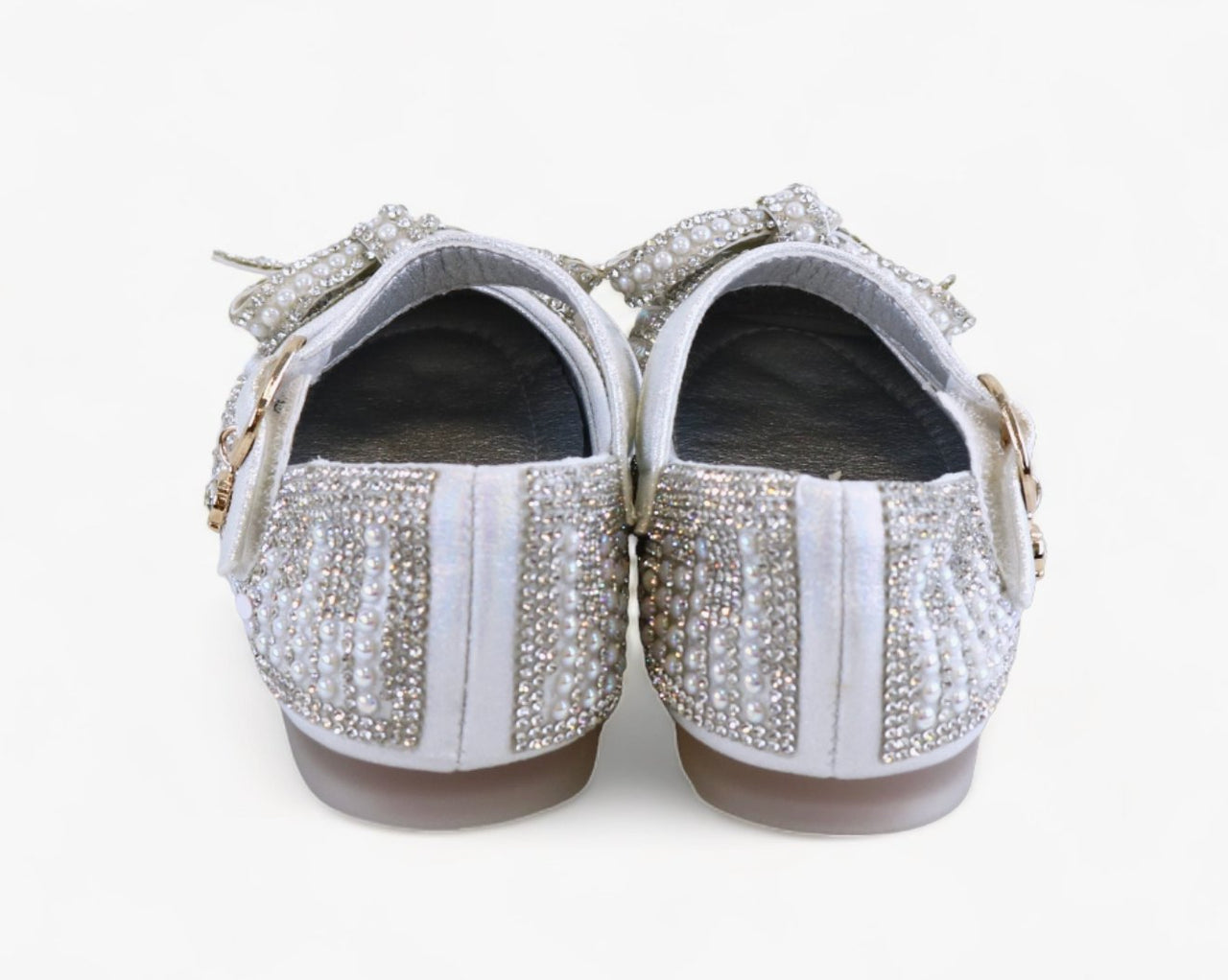 Doe a Dear SILVER Pearl & Rhinestone Bowtie Girls Dress Shoes | HONEYPIEKIDS 