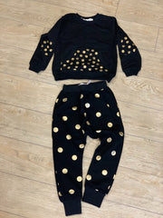 Doe a Dear Unisex Black and Gold Dot Foil Pocket Sweatshirt and Joggers | HONEYPIEKIDS 