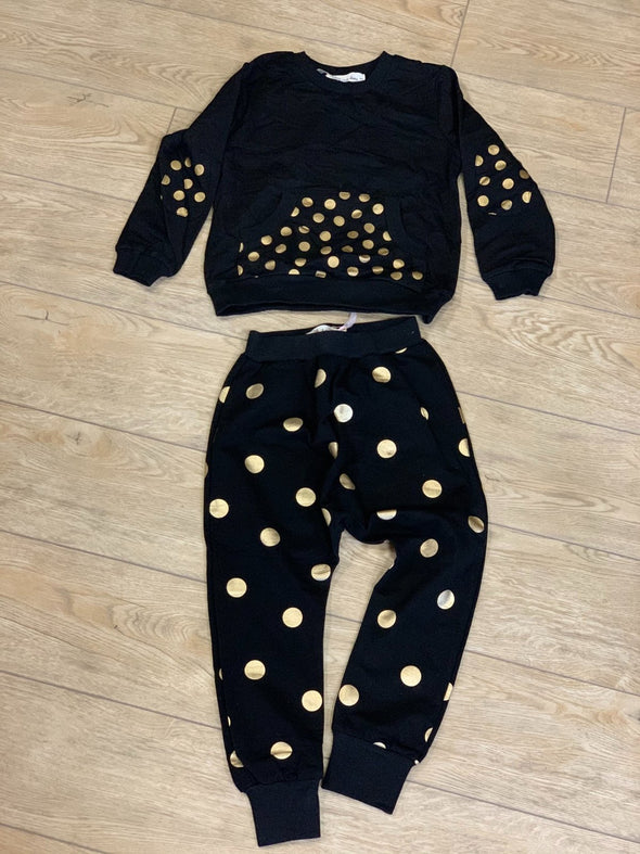 Doe a Dear Unisex Black and Gold Dot Foil Pocket Sweatshirt and Joggers | HONEYPIEKIDS | Kids Boutique Clothing
