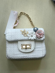 Doe a Dear White Fabric and Flower Purse | HONEYPIEKIDS 