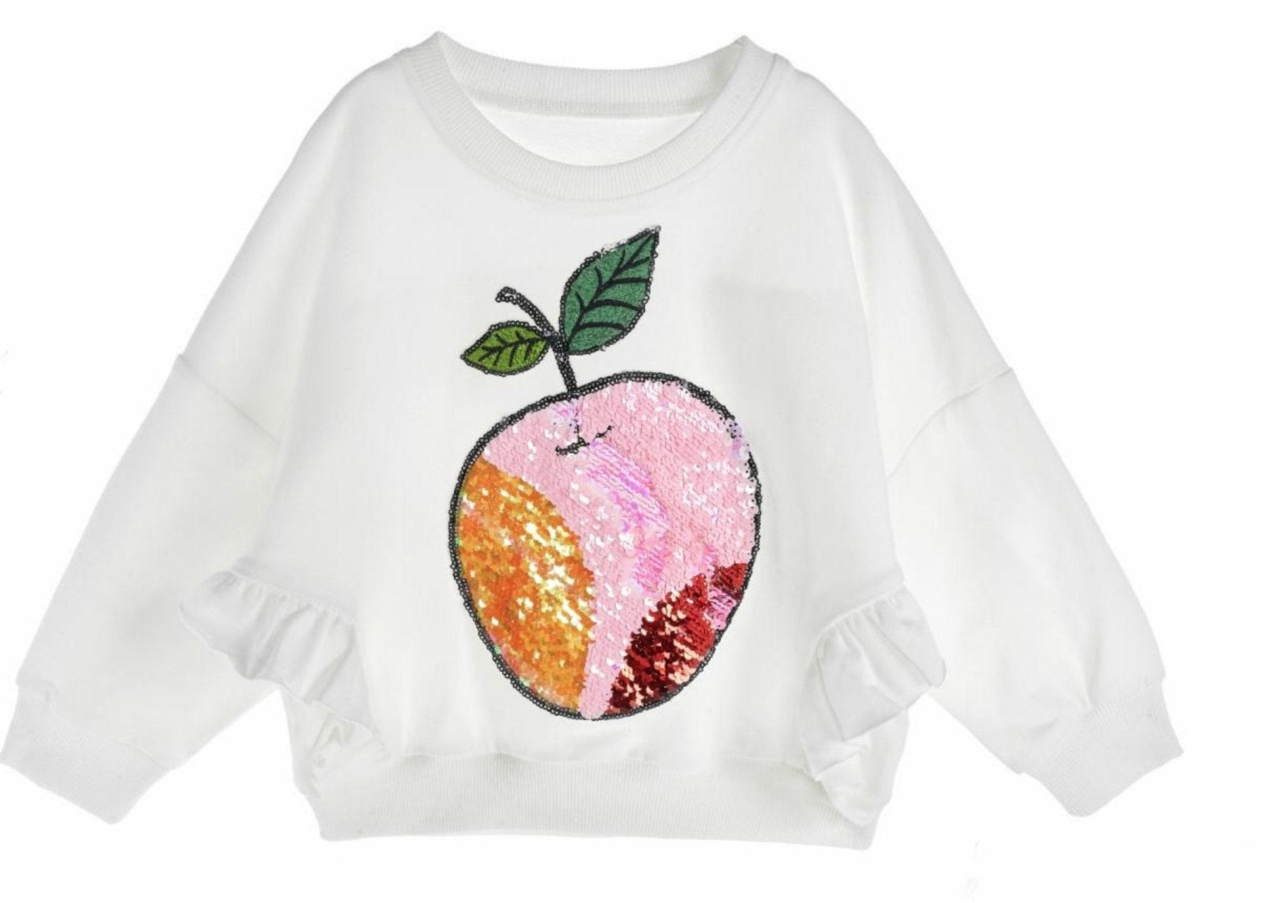Doe a Dear White Magic Sequin Apple Sweatshirt | HONEYPIEKIDS 