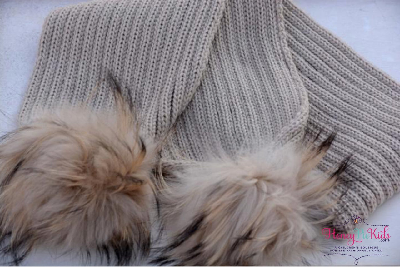 Double Fur Pom Knit Scarves-  5 Color Choices | HONEYPIEKIDS 