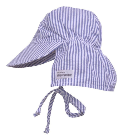 Flap Happy Kids UPF50+ Original Flap Hat with Ties - Chambray Stripe Seersucker | HONEYPIEKIDS