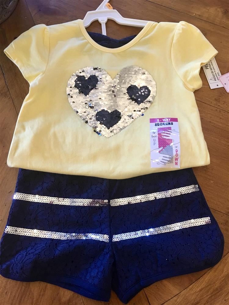 Flapdoodles 2 Way Sequin Heart Shirt and shorts set | HONEYPIEKIDS 