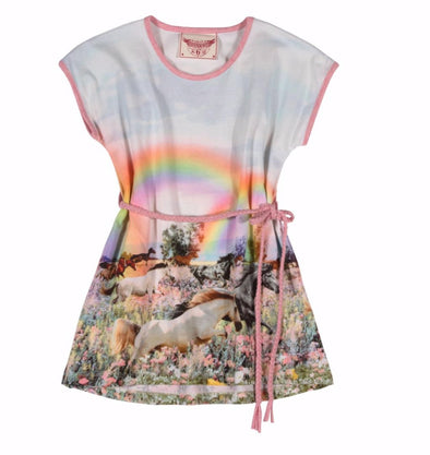Paper Wings Rainbow Horses Girls Tee Dress | HONEYPIEKIDS | Kids Boutique Clothing