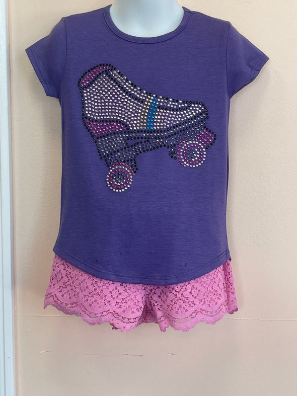 Girls Crystal S/S Purple Roller Skate Shirt | HONEYPIEKIDS | Kids Boutique Clothing