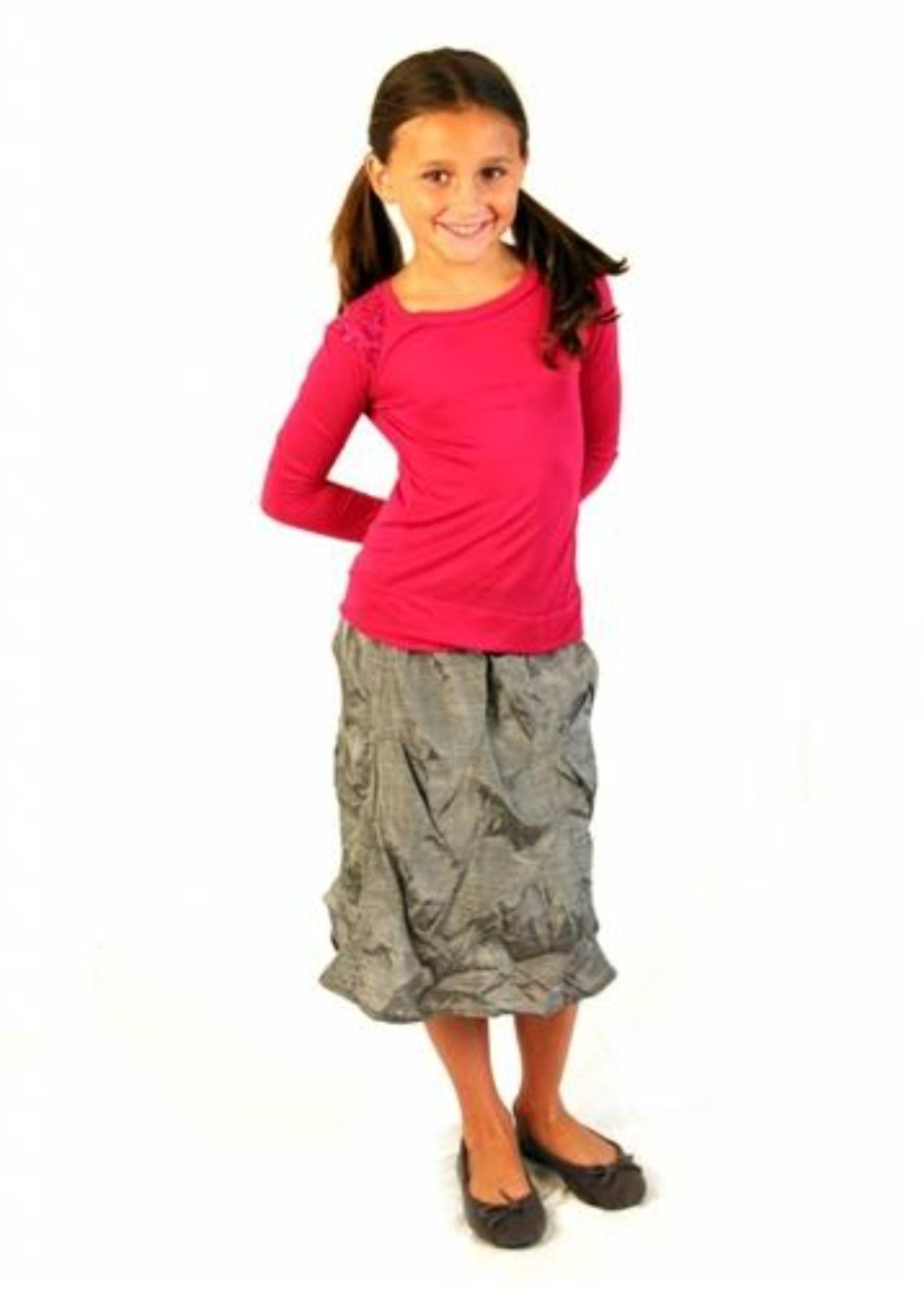 Girls Long Pinched Skirt - 3 Color Choices | HONEYPIEKIDS 
