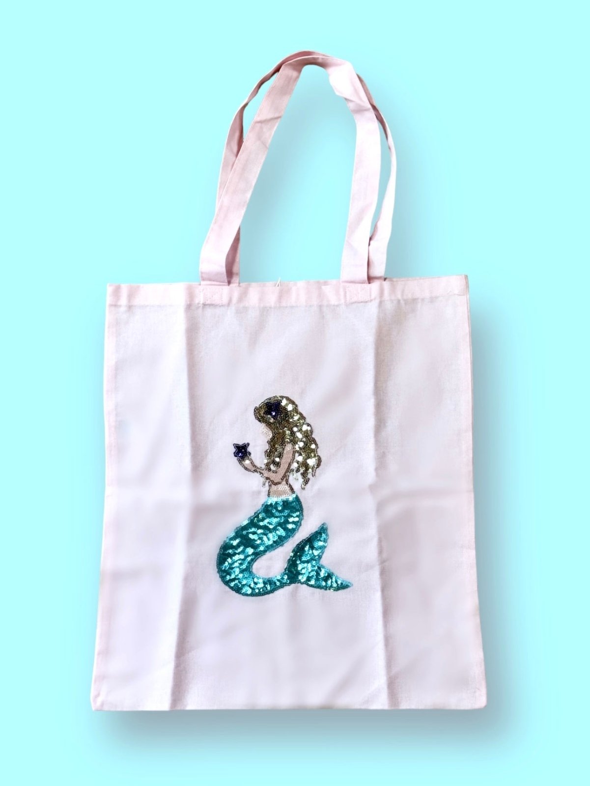 Stella Cove Girls Pink Sequin Mermaid Patch Linen Beach Tote Bag | HONEYPIEKIDS 