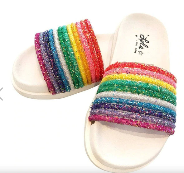 Lola and The Boys Girls Rainbow Glitter Slides | HONEYPIEKIDS | Kids Boutique Clothing