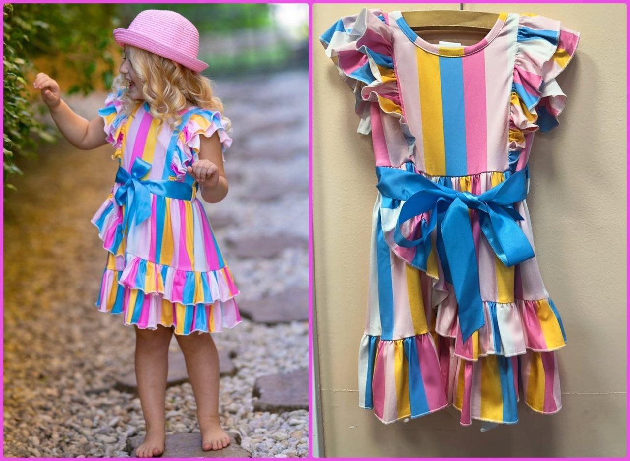 Mia Belle Girls Trendy Love Striped Wrap Dress | HONEYPIEKIDS 