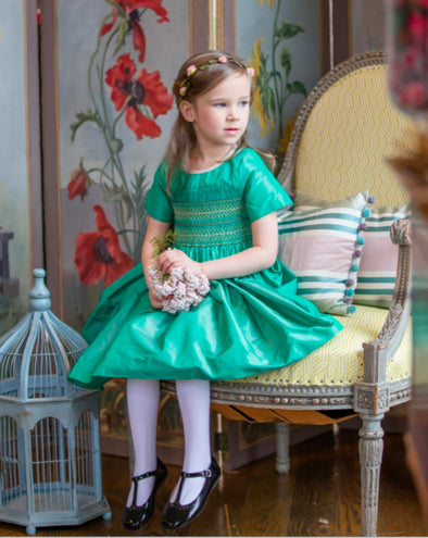 Antoinette Paris Infant & Toddler Louise Pine Green Hand Smocked Dress | HONEYPIEKIDS