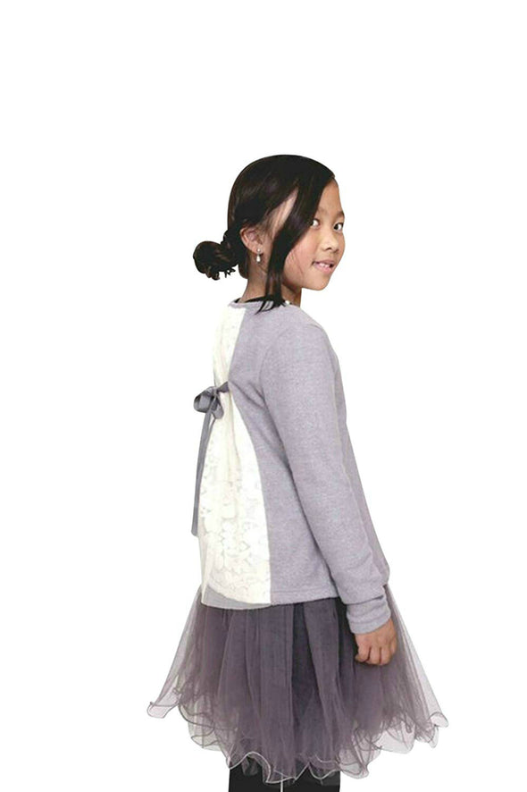MaeLi Rose Lace Back Button Cardigan In Rose Or Grey | HONEYPIEKIDS | Kids Boutique Clothing