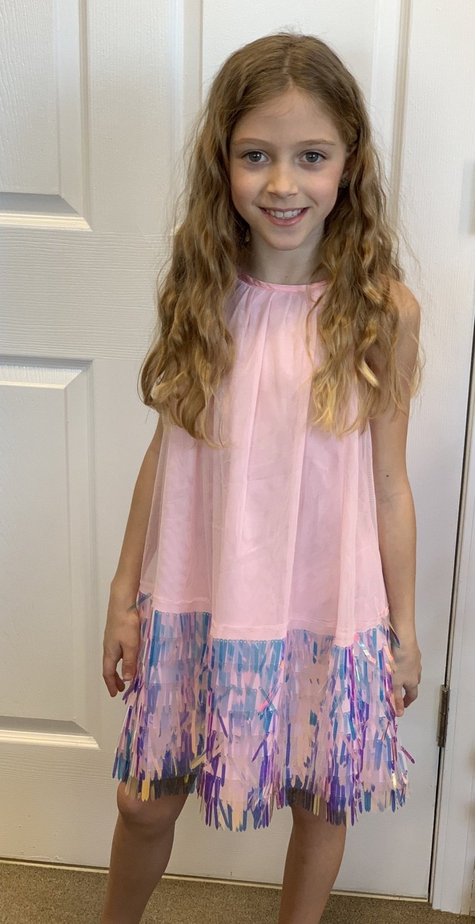 Halabaloo Halter Iridescent Sequin Hem Dress | HONEYPIEKIDS 