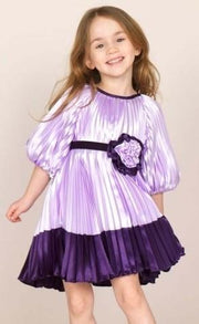 Halabaloo Lavender & Purple Pleated Dress | HONEYPIEKIDS 