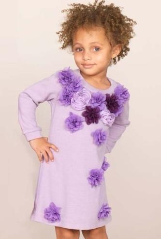 Halabaloo Lilac Sweater Dress With Flowers | HONEYPIEKIDS 