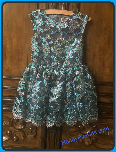 Halabaloo Platinum Sequin Dress | HONEYPIEKIDS | Kids Boutique Clothing