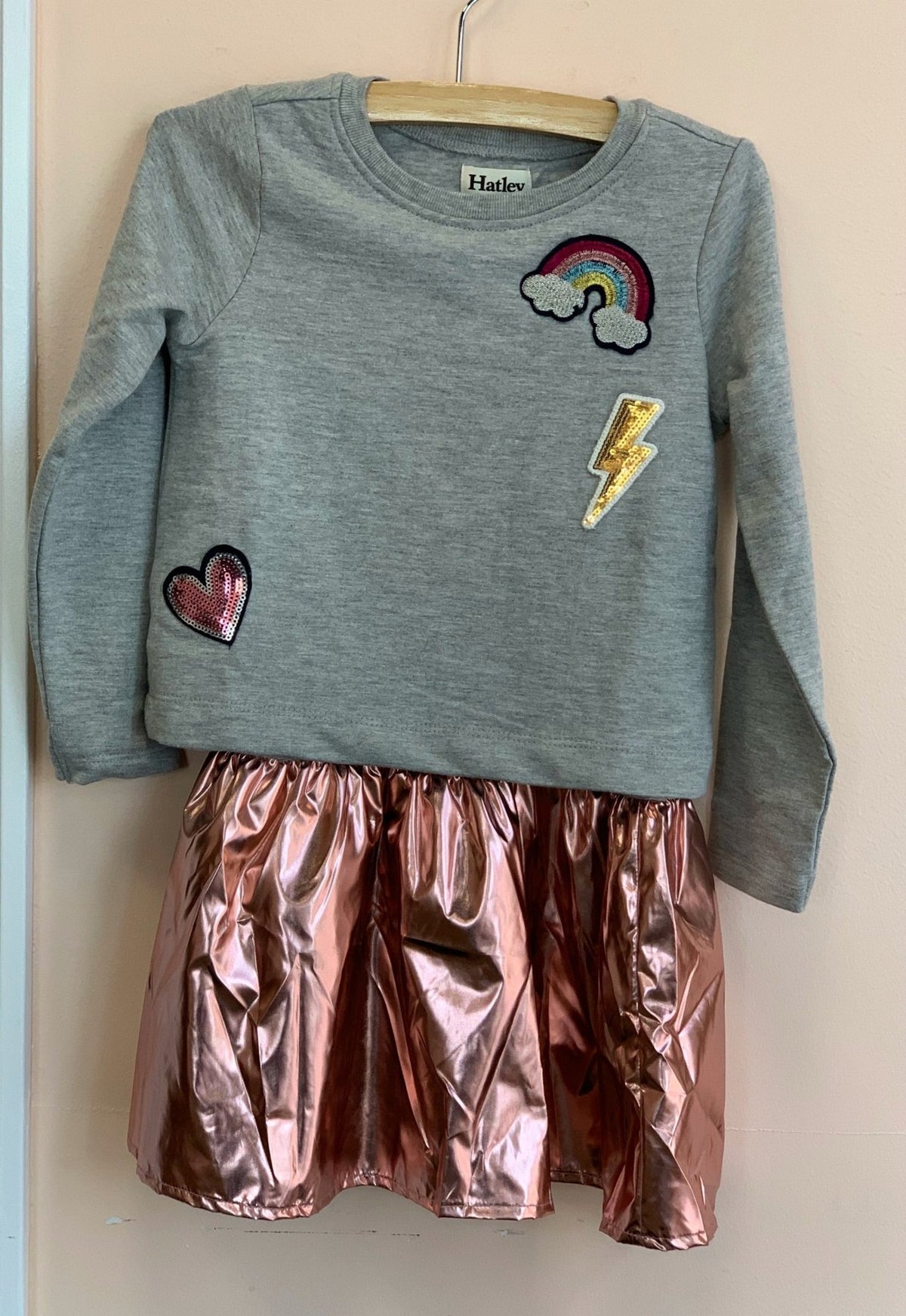 Hatley Girls Pretty Patches Rose Gold Drop Waist Dress | HoneyPieKids Hatley Girls Pretty Patches Rose Gold Drop Waist Dress | HoneyPieKids