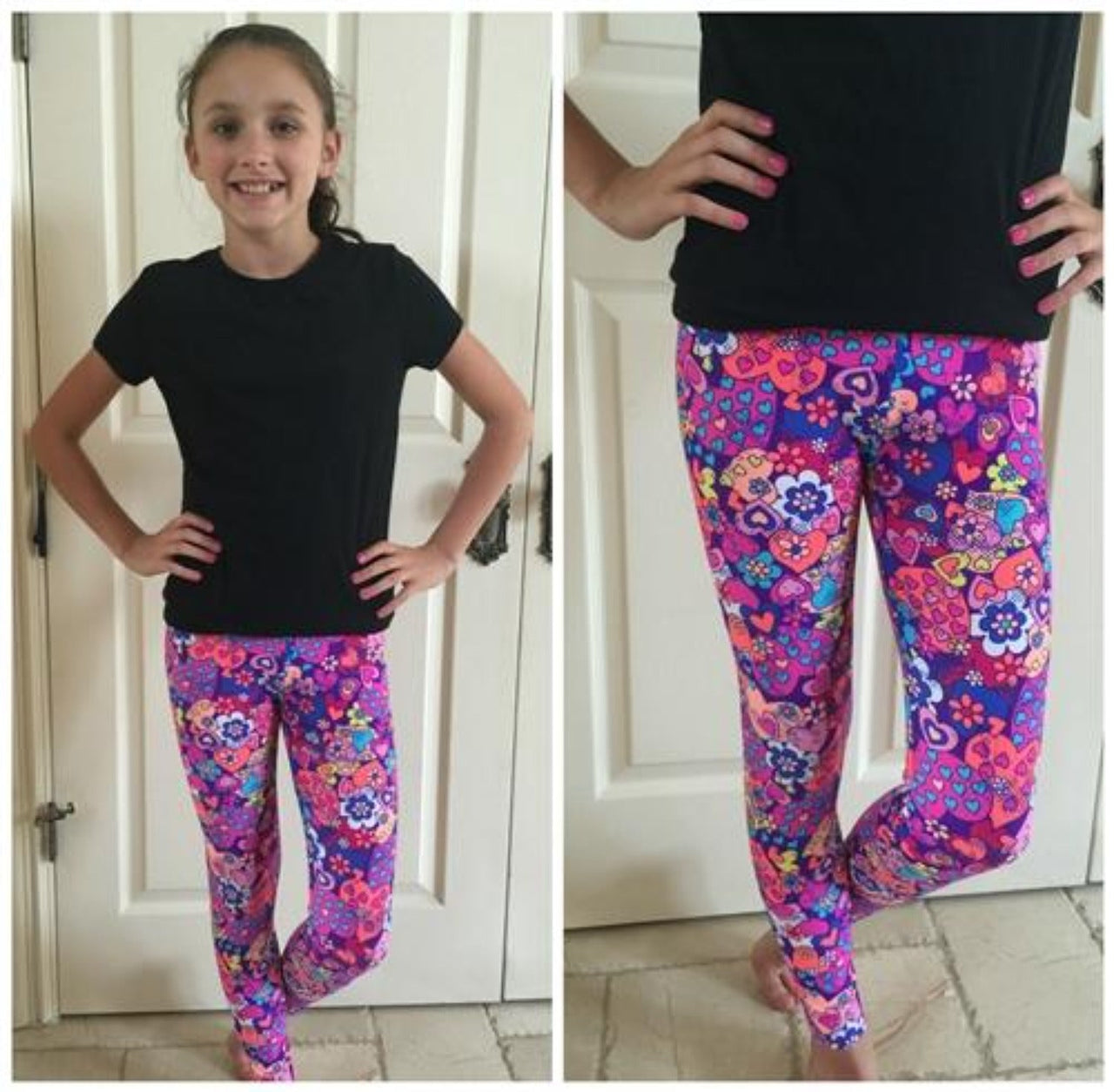 Hot Pink Heart Printed Leggings | HONEYPIEKIDS 