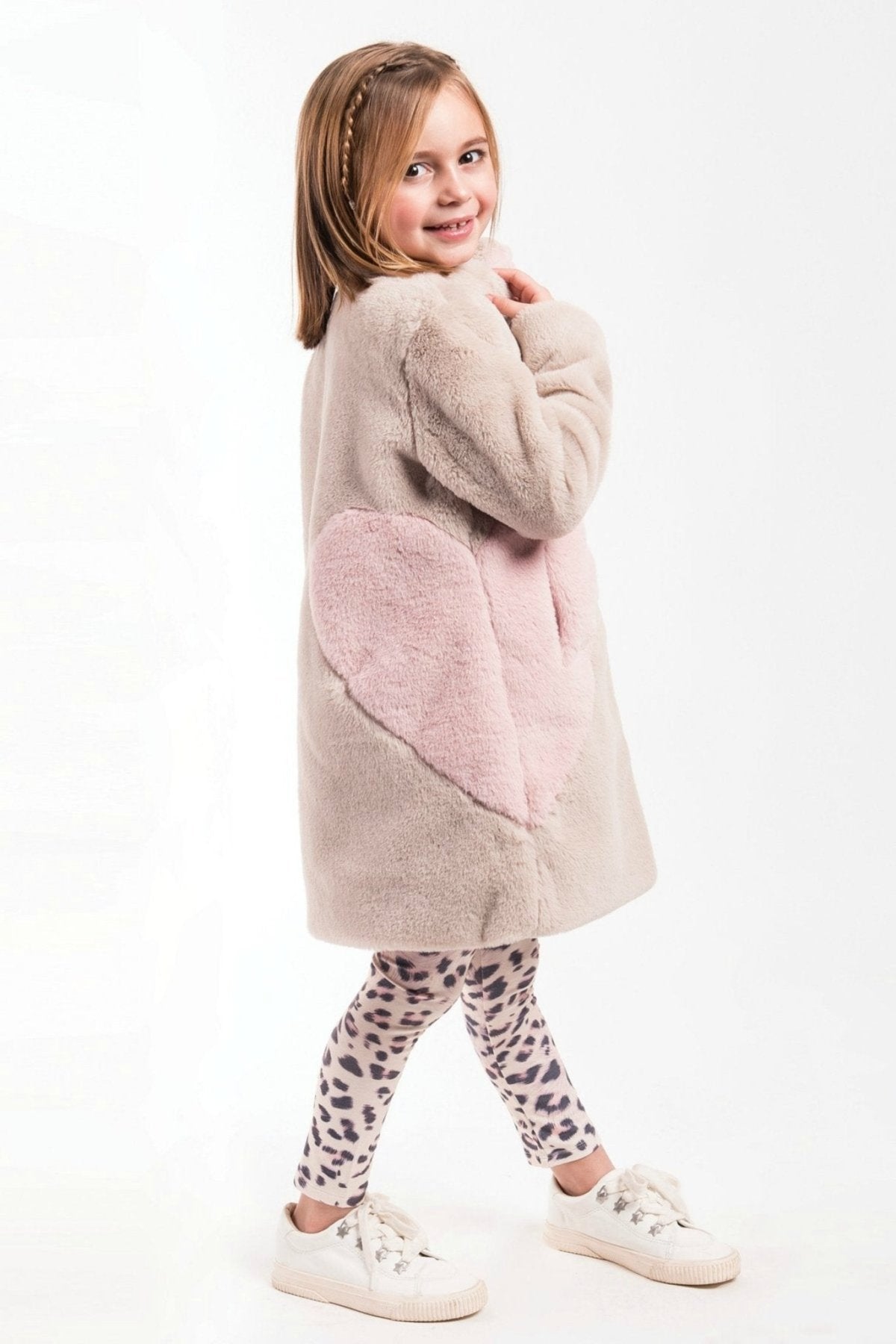Imoga Collection Frida Pink Heart Long Faux Fur Coat | HONEYPIEKIDS 