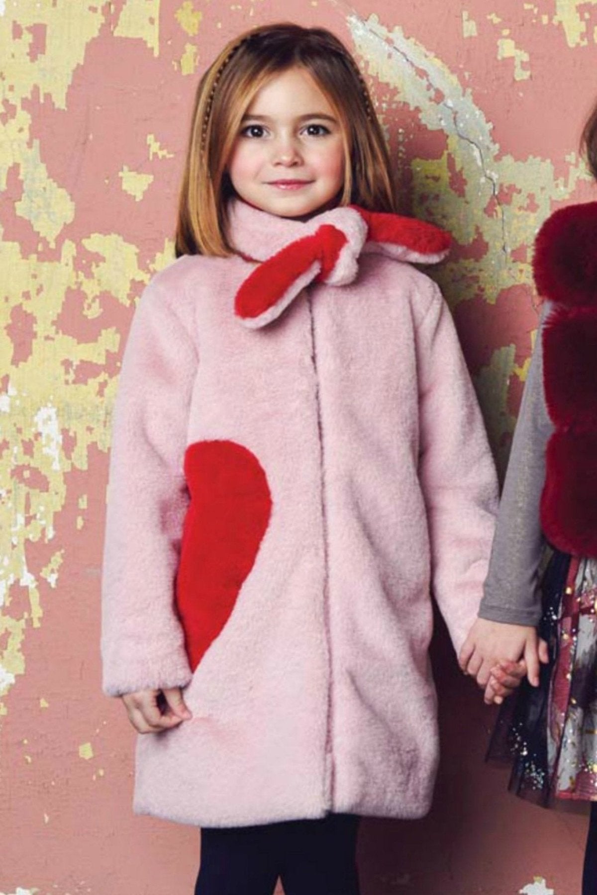 Imoga Collection Frida Pink and Red Heart Faux Fur Coat | HONEYPIEKIDS