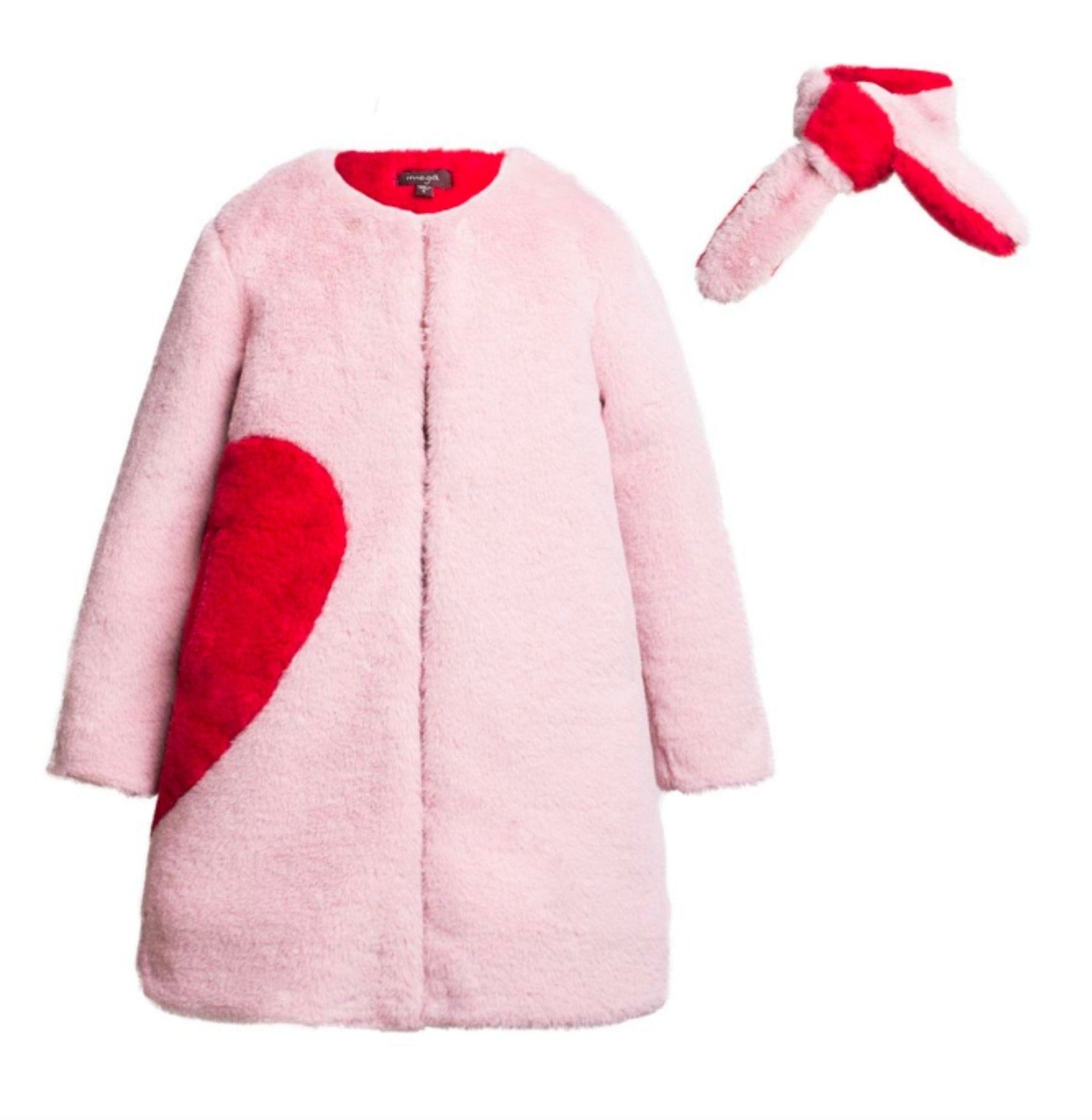 Imoga Collection Frida Pink and Red Heart Faux Fur Coat | HONEYPIEKIDS