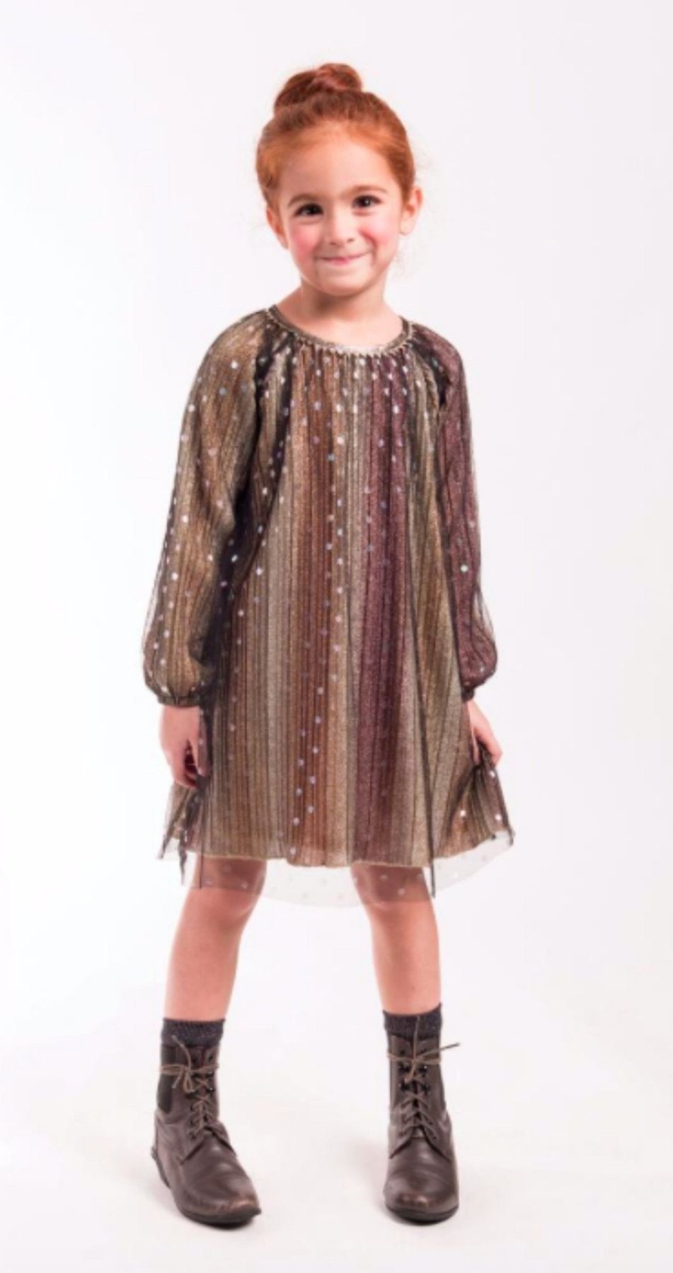 Imoga Collection Rosaline Dress In Metallic Gold | HONEYPIEKIDS 
