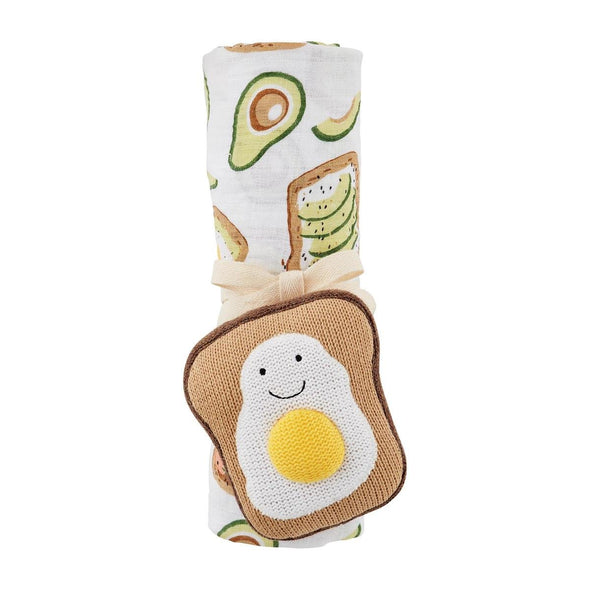 Mudpie Infant Avocado Toast Rattle and Swaddle Blanket Set | HONEYPIEKIDS | Kids Boutique 