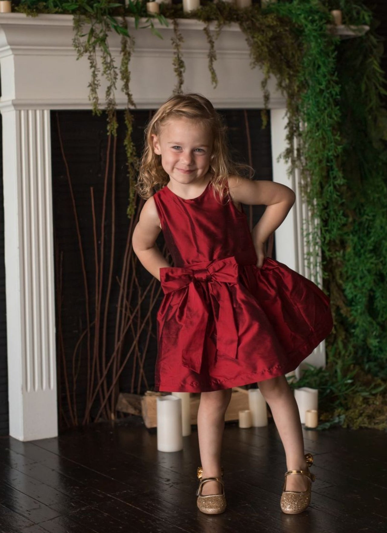Isobella and Chloe Red Bow Silk Infant Dress | HONEYPIEKIDS 