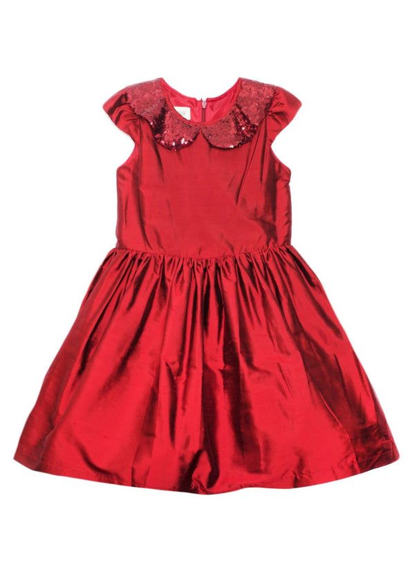 Isobella and Chloe Red Sequin Collar Silk Dress | HONEYPIEKIDS | Kids Boutique Clothing