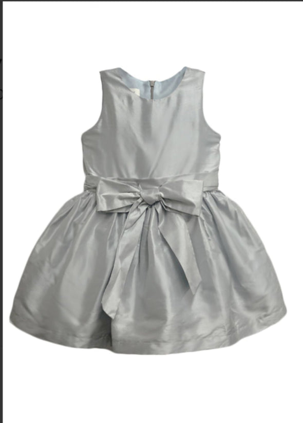 Isobella and Chloe Silver Bow Silk Dress - Infant to Youth size | HONEYPIEKIDS | Kids Boutique Clothing