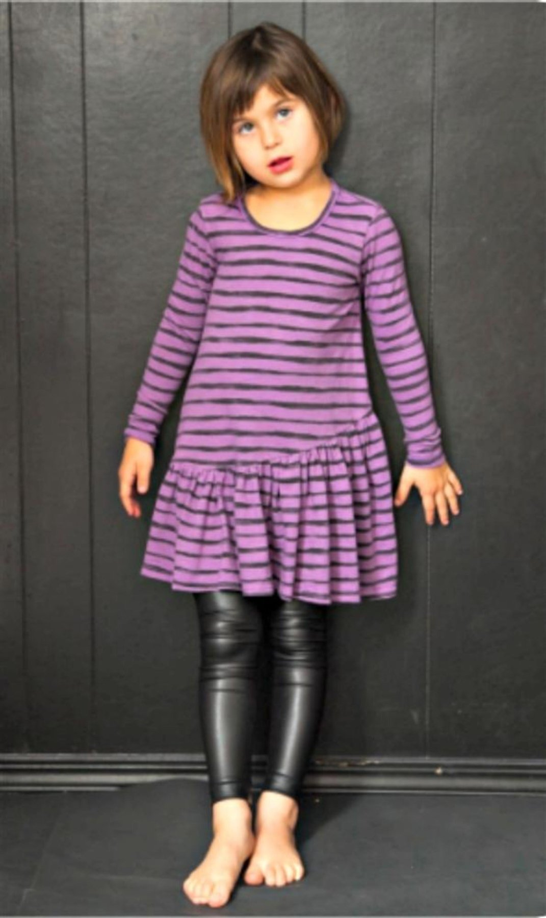 Joah Love Girls Purple Asymmetrical Stripe Ruffle Dress | HONEYPIEKIDS 
