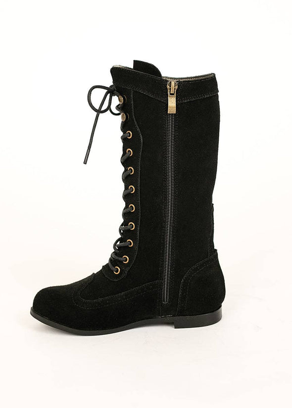 Joyfolie Aelin Little Girls Tall Leather Boot in Black | HONEYPIEKIDS
