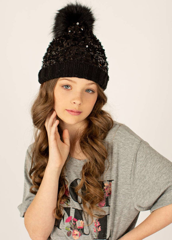 Girls Sequin Pom Hat | HONEYPIEKIDS.COM
