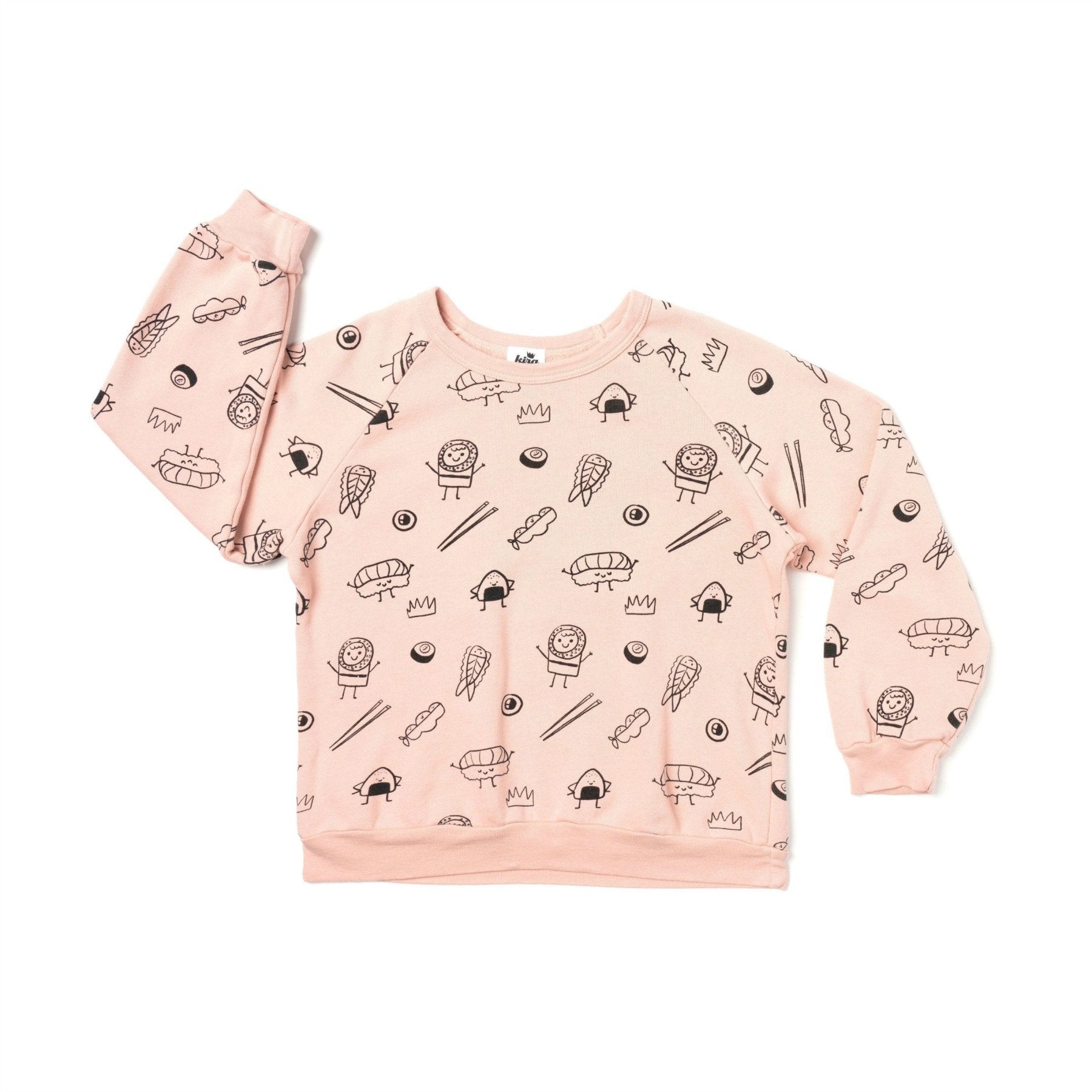 Kira Kids Baby & Girls Blush Sushi Print Raglan Organic Sweatshirt | HONEYPIEKIDS 