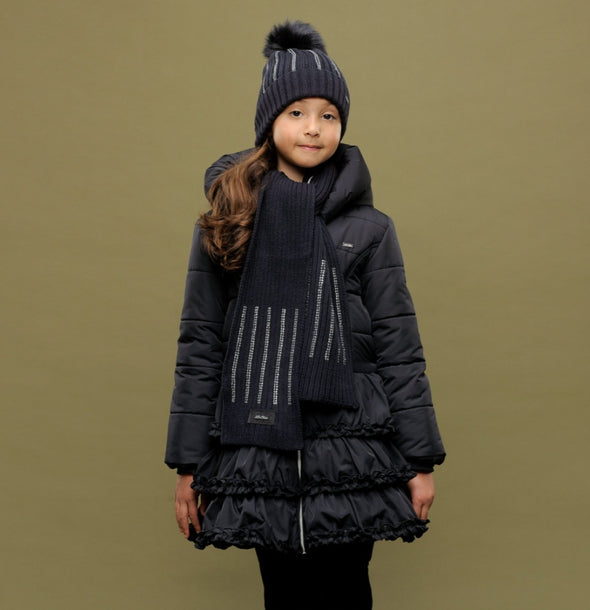 Le Chic Girls Navy Blue Ruffled Puffer Winter Coat | HONEYPIEKIDS | Kids Boutique Clothing