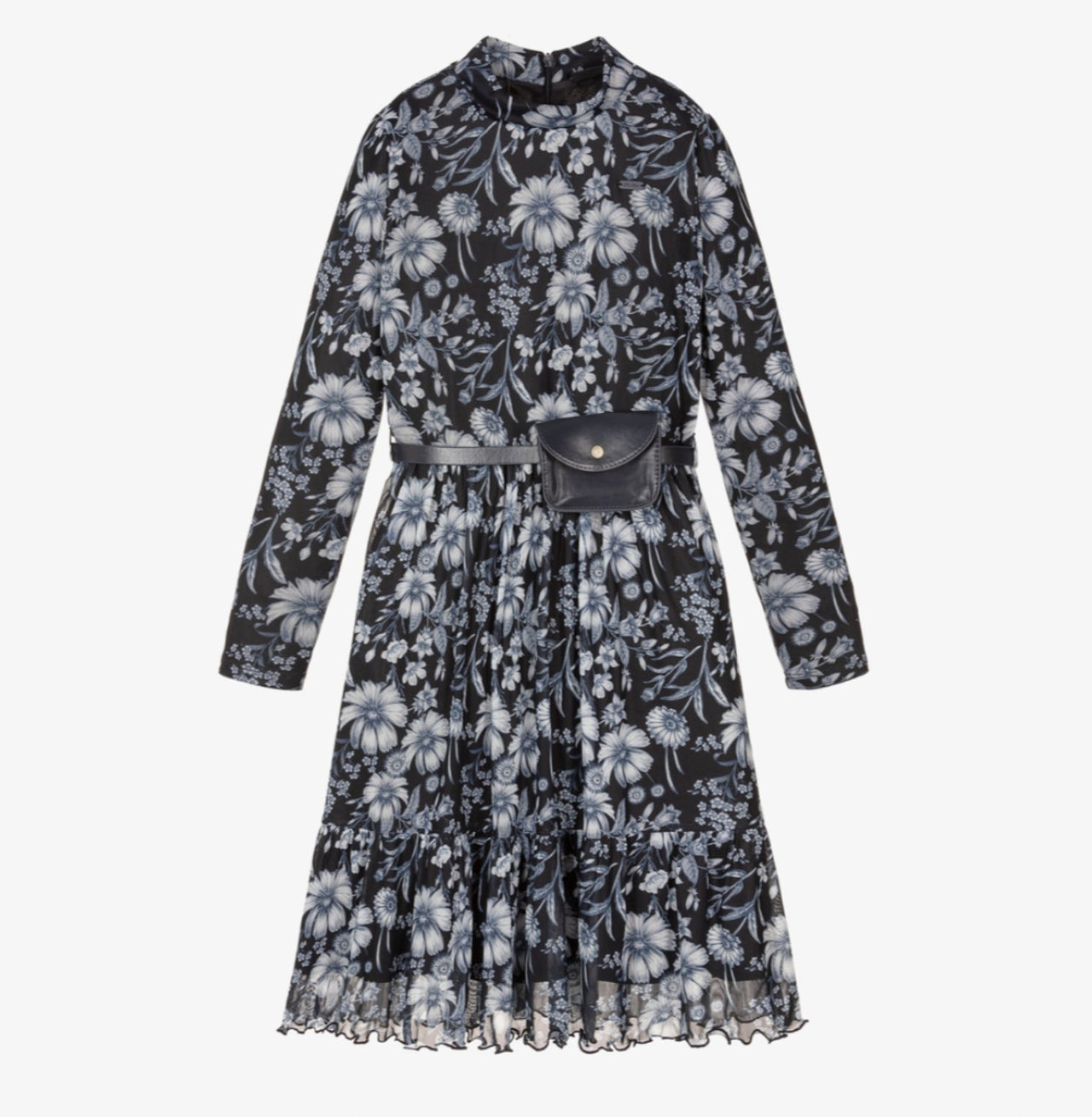 Le Chic Girls Navy Blue Sana Floral Coin Purse Belt Dress | HONEYPIEKIDS 