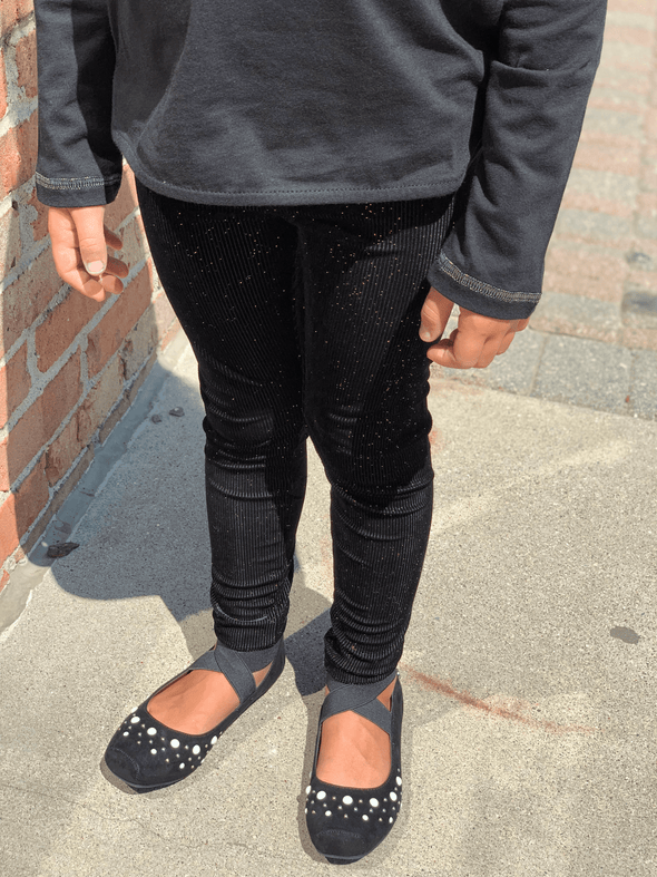 3Pommes Girls Sparkly Black Velour Corduroy Leggings | HONEYPIEKIDS | Kids Boutique Clothing