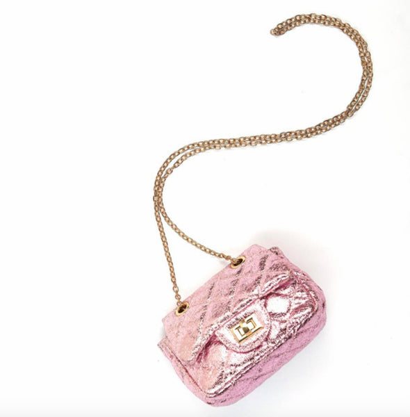 Doe a Dear Girls Lilac Small Foil Diamond Quilted Cross Body Bag | HONEYPIEKIDS | Kids Boutique Clothing