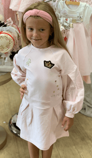 Lili Gaufrette Girls Pink Patch & Stud Dress | HONEYPIEKIDS 