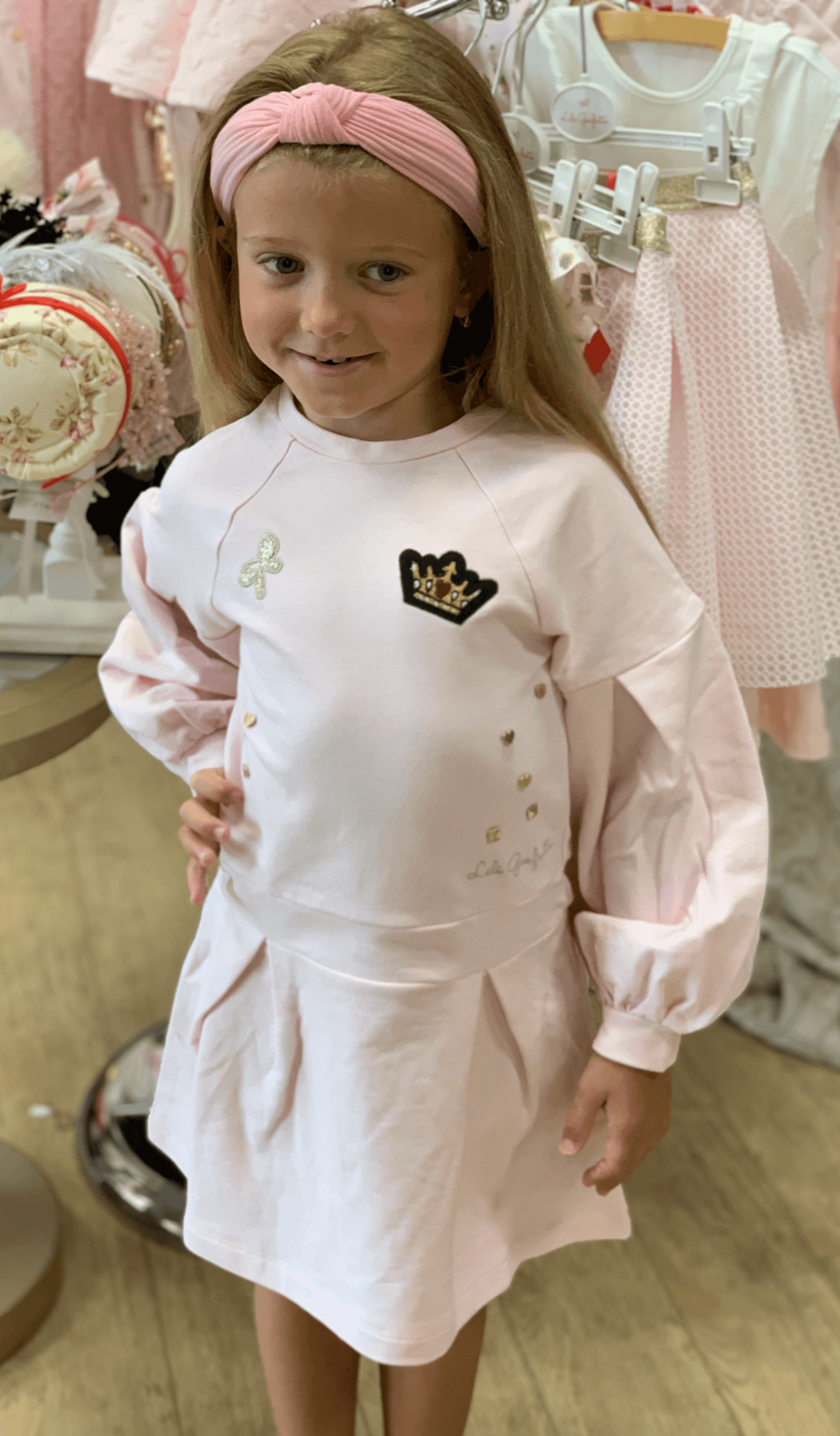 Lili Gaufrette Girls Pink Patch & Stud Dress | HONEYPIEKIDS 